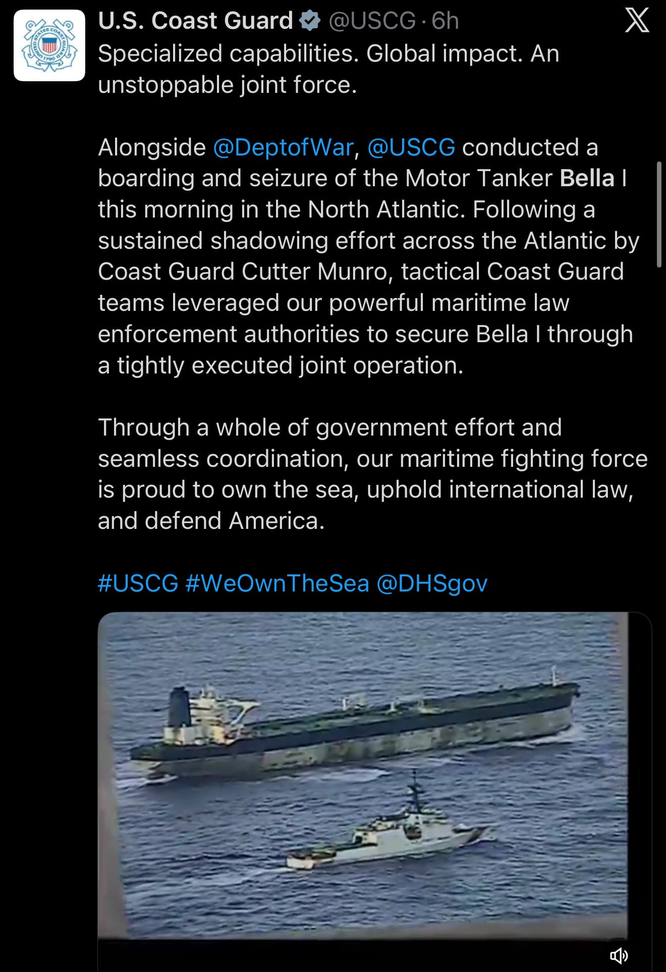 United States Coast Guard Seizure of two Motor Tankers, Including the Motor Tanker Bella 1